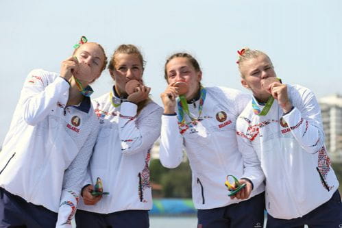 Bronze medalists of the Olympics in Rio de Janeiro, Margarita Makhneva, Nadezhda Lepeshko, Olga Khudenko  and Marina Litvinchuk (2016) https://www.sb.by