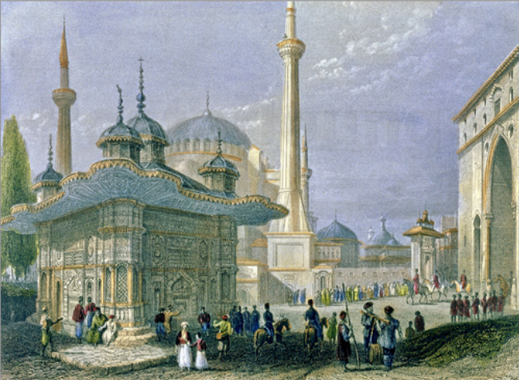 Fountain and Hagia Sophia in Instambul by U. Bartlet, 1839