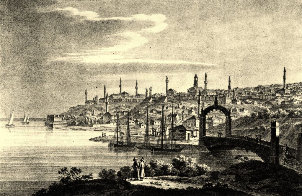 The Ruse cityscape with minarets. 1824
