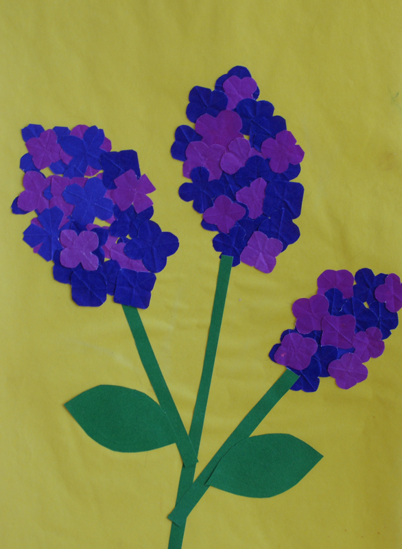  Lilac branch. Materials: coloured paper, glue.
